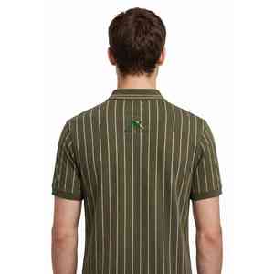 เสื้อโปโลลายทาง NEXTEX รุ่น Unisex สีเขียวมะกอก-เบจ แขนสั้น คอปกติดกระดุม คลาสสิก - Product Image 2