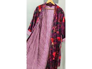 Robe Kimono Longue en Velours Tricoté Imprimé de Luxe, Épaisse, pour l'Automne et l'Hiver, Peignoir de Demoiselle d'Honneur, Robe de Chambre pour Femme, Violet - Product Image 4