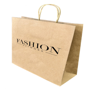 Bolsa de transporte de compras con asa trenzada de papel Kraft blanco y marrón con logotipo impreso - Product Image 1