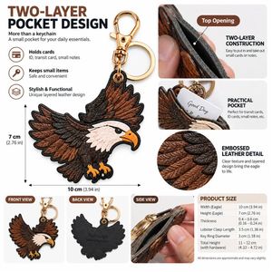 Porte-clés Aigle avec texture en cuir gaufré et fermoir métallique robuste pour homme, pendentif décoratif pour sac - Product Image 4