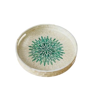 Bandeja de nácar artesanal con mosaico de conchas de flor verde, plato redondo para servir en la cocina o exhibir té, venta al por mayor - Product Image 3