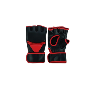 Mma Gloves Half Finger Velcro Closure Black With Red Trim For Martial Arts Training Adults Unisex - Product Image 4