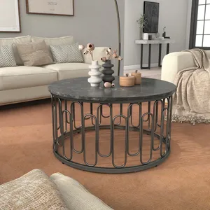 Luxury Minimalist Metal <b>Console</b> <b>Table</b> with White Sintered Stone Top and <b>Slim</b> Steel BaseModern Round Metal Coffee <b>Table</b> with - Product Image 3