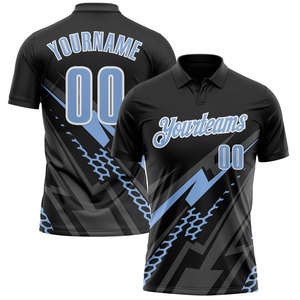 Wholesale Direct industry Best Selling Custom Black Light Blue-White 3D <b>Bowling</b> Geometric Shape Performance Polo Shirt - Product Image 1