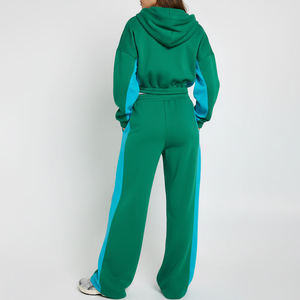 Conjunto Deportivo de Mujer de Alta Calidad con Bloques de Color, 100% Algodón, Sudadera Corta con Cremallera y Pantalones Deportivos Holgados, Ropa Casual Resistente - Product Image 2
