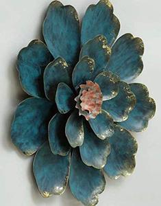 Décoration murale en métal bleu de luxe, sculpture florale 3D, art mural floral fait main, moderne, pour salon, chambre, bureau, décoration murale suspendue - Product Image 3