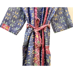 Robe Maxi indienne faite à la main Kimono à fleurs saree en soie vintage Robe de nuit cycliste multicolore Robe élastique d'été thermique - Product Image 5