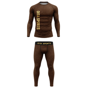 Custom Chocolate <b>Brown</b> Active Performance Training Long Sleeve and <b>Leggings</b> Set Mens Compression Fitness Workout Gym Sportswear - Product Image 1