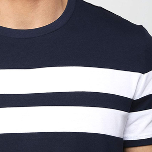 Camiseta de Manga Corta a Rayas Azul Marino para Hombre, Cuello Redondo, Estilo Casual, Tejido de Punto - Product Image 3