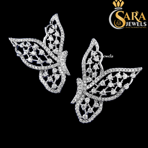 Pendientes de Mariposa de Moissanita, Plata 925 con Baño de Rodio, Corte Brillante Redondo, Engaste de Garra, Joyería Romántica para Mujer de la India - Product Image 1