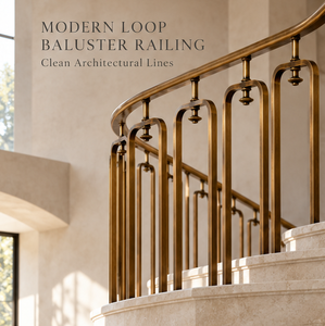 Rampe d'escalier contemporaine en bronze avec balustres à boucles arrondies et lignes architecturales minimalistes pour un intérieur haut de gamme - Product Image 1
