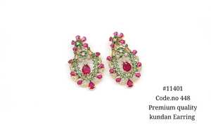 Pendientes colgantes Kundan 11401, latón chapado en oro, circonita, diseño floral, pendientes Kundan, joyería para bodas y fiestas, para mujeres. - Product Image 5
