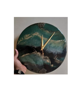 Standard Quality Round <b>Wall</b> <b>Clock</b> Green Resin Non Ticking <b>Clock</b> for Living Room Kitchen <b>Bedroom</b> Office Decorative - Product Image 1