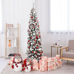 Pre-Lit 7.5 Feet Snow Flocked Artificial Pencil Christmas <b>Tree</b> with LED <b>Lights</b> Christmas Decorations - Product Image 3