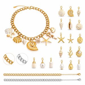 Collar de Lujo con Colgante Fino Marino de Acero Inoxidable Chapado en Oro de 18K con Dije de Concha Natural para Mujer, Joyería de Verano para Resort - Product Image 6