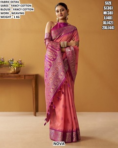 Sari en coton fantaisie bleu saphir à reflets polychromes, traditionnel, pour l'hiver, Diwali, mariage, fête, anti-humidité et infroissable - Product Image 4