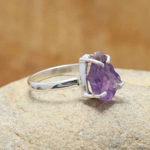 Natural Rough Amethyst Ring 925 Sterling Silver Handmade Gemstone Ring for Women – Raw Purple Crystal Statement Jewelry - Product Image 5