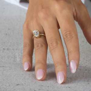 Bague de fiançailles solitaire à deux pierres en or massif 14k 18k, diamant de laboratoire taille poire ou taille triligne 3 carats, bagues Toi et Moi, cadeau pour femme - Product Image 6