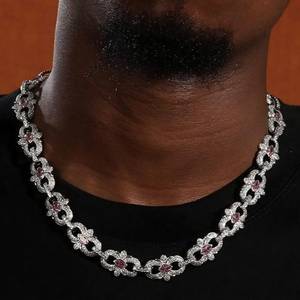 Men's 925 Silver Rhodium Plated Moissanite Flower Link Chain <b>Statement</b> <b>Necklace</b> Luxury Everyday Wear - Product Image 1