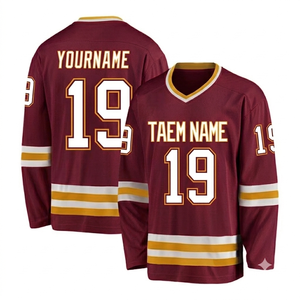 Maillot de hockey sur glace imprimé numériquement pour hommes, 100 % polyester, tissu mesh 220g, séchage rapide, manches longues, col en V, pull-over, personnalisable pour toute équipe - Product Image 1