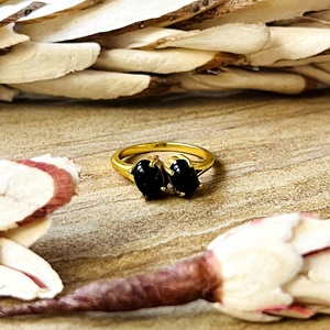 Latest Unique <b>Black</b> Onyx Gold <b>Ring</b> Boho Brass <b>Rings</b> For Women 18k Plated Two Stone Design Vintage <b>Ring</b> For Wholesale/OEM/ODM - Product Image 1