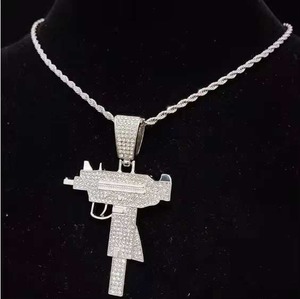 Collar con colgante de pistola plateado con incrustaciones de circonitas, cadena de eslabones, joyería de estilo Hip Hop con dije para fiesta, colgante para hombre, para uso diario - Product Image 4