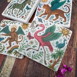 Flight Of The Wild <b>Marble</b> Coaster <b>Set</b> With Natural Stone Handmade Design For Luxury Home Decor <b>Coffee</b> <b>Table</b> and Drink Use - Product Image 4