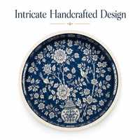 Plateau de rangement rond de luxe haut de gamme en os incrusté avec motif floral artisanal complexe pour clés, montres, bijoux et articles ménagers