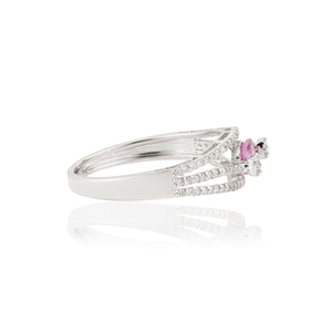 Bague de fiançailles triple couche personnalisée OEM ODM en saphir rose et diamant, or blanc 14 carats véritable, bijoux en gros les plus vendus - Product Image 5