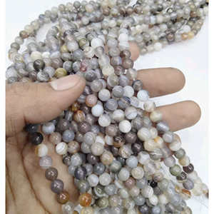 Perles d'agate naturelle du Botswana polies, rondes, en vrac, pour la fabrication et la conception de bijoux DIY, brin complet - Product Image 1