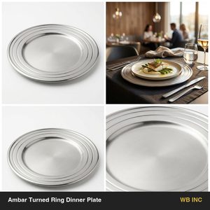 Handmade SS304 26 cm Satin Bright Dinner <b>Plate</b> with Three Raised <b>Rings</b> Ambar Turned <b>Ring</b> for Home Decor and Hotel Use - Product Image 5