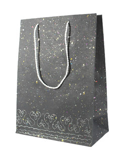 Handmade Recycled Cotton Art Paper Embroidery Gift Bag Flexiloop Handle Screen Printed Mica Kind <b>Glitter</b> Mottling Silver - Product Image 3