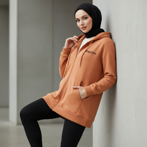 Sudadera Deportiva Larga con Cremallera Completa para Mujer, Estilo Islámico Modesto, Chaqueta Holgada con Capucha para Días Activos, Viajes, Ropa Urbana, Ecológica y Transpirable - Product Image 1