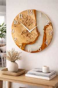 Handmade Wood Resin Wall <b>Clock</b> Large Modern Decor <b>Silent</b> Minimalist Unique Gift Living Room Kitchen Office Art - Product Image 5