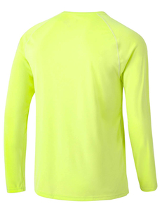 เสื้อยืดคอกลมแขนยาวสีเหลืองนีออนสำหรับผู้ชาย ผ้าโพลีเอสเตอร์ 100% แห้งเร็ว ทรงปกติ สีพื้น ผ้าถักเนื้อนุ่ม สวมใส่สบาย - Product Image 5