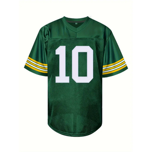 Camiseta de Fútbol Americano Verde, Cuello en V, Manga Corta, Malla Transpirable, 100% Poliéster, Impresión Sublimada, Número 10, para Hombre Adulto - Product Image 1