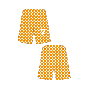 Shorts pour hommes à pois orange imprimés, décontractés, taille élastique, longueur mi-cuisse, avec logo frontal, pour la natation - Product Image 1