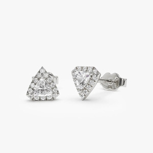 Boucles d'oreilles clous en or blanc 14 carats avec halo de diamants de laboratoire taille coussin - Product Image 3