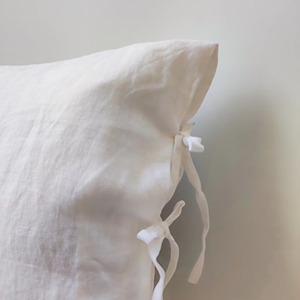 White Square Linen Cushion Cover With Drawstring Closure Plain Style Home <b>Decor</b> <b>Pillow</b> Case - Product Image 5