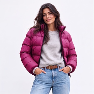 magenta pink winter bubble coat OEM custom padded puffer jacket full zip warm outerwear casual streetwear apparel <b>maker</b> - Product Image 1