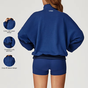 Conjunto de Sudadera de Media Cremallera y Shorts de Ciclismo para Mujer, Suave como la Mantequilla, Alta Elasticidad, Oversize, Ropa Deportiva Ecológica para Gimnasio - Product Image 4