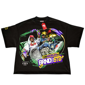 <b>Men's</b> <b>Black</b> Short Sleeve T-Shirt Oversized Street Style Graphic Print O-Neck 100% Cotton Jersey Fit - Product Image 1