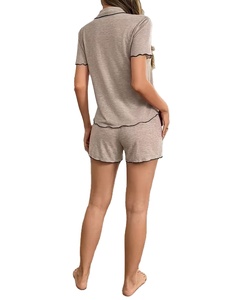 Solid Color Short Sleeve Shorts Sleepwear Set Women Loose Full Length Adult Women's Sleepwear Women's Solid Color Pure Pajama - Product Image 2