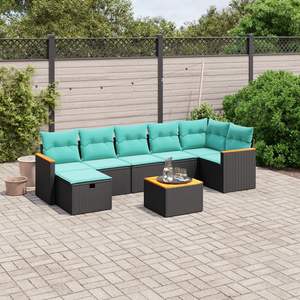 Set di divani da giardino in polyrattan nero da 8 pezzi con cuscini, eleganti mobili da esterno - Product Image 1