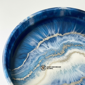 Luxury <b>Circular</b> Blue Resin Storage Tray Silver Vein Ocean Effect Decorative Platter for <b>Coffee</b> <b>Table</b> & Modern Home Decor - Product Image 3