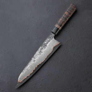 Cuchillo de cocina premium hecho a mano con patrón de cobre damasco y mango de madera estabilizada para acampar y cocinar en viajes. - Product Image 2