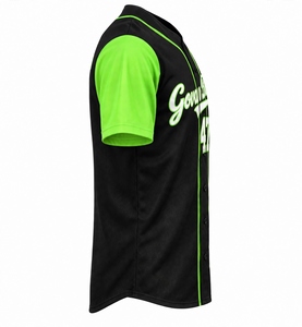 Individuelles Sublimations-Baseballtrikot, schwarzer Körper, neongrüne Ärmel, Nummer 47, individueller Teamname, Schriftart, Button-Down, leicht - Product Image 4