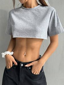 เสื้อครอปท็อปสำหรับฤดูร้อน ผ้าฝ้าย 100% ระบายอากาศได้ดี เสื้อผู้หญิงแบบเรียบ รับสกรีนโลโก้ พิมพ์ลาย DTG คอกลม แบบพื้นฐาน สำหรับออกกำลังกายและเล่นกีฬา - Product Image 4