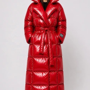Faux Shine Long Line Puffer Jacket Women <b>Winter</b> <b>Waterproof</b> Windproof Thermal <b>Coat</b> With Belt Custom Logo - Product Image 1
