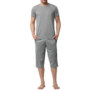 Ensemble T-shirt et short pour homme Five B, imprimé à pois gris, col rond, respirant, en coton et élasthanne, vêtements décontractés d'été - Product Image 1